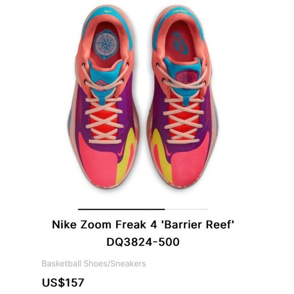 Nike Zoom Freak 4 Barrier Reef Basketball Sneakers Shoes DQ3824-500 - Picture 3 of 13